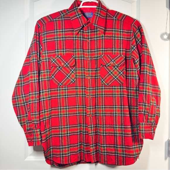 Vtg Pendleton Wool Board Shirt Men XL Tartan Plaid Loop Collar Virgin Wool USA - Picture 10 of 10